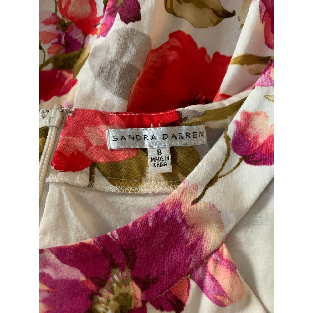 Sandra Darren Women Dress Size 8 Pink Purple Red White Floral Pockets Sleeveless - Picture 4 of 10